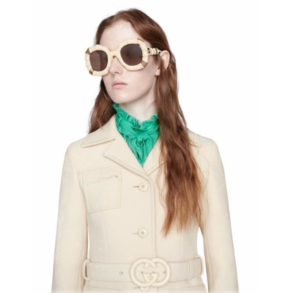RARE Gucci Bamboo Bone Sunglasses in Ivory with Case & Dustbag